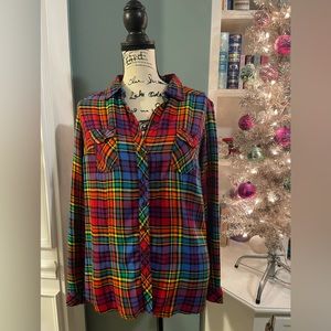 Rare Torrid Rainbow Plaid Button Up Shirt